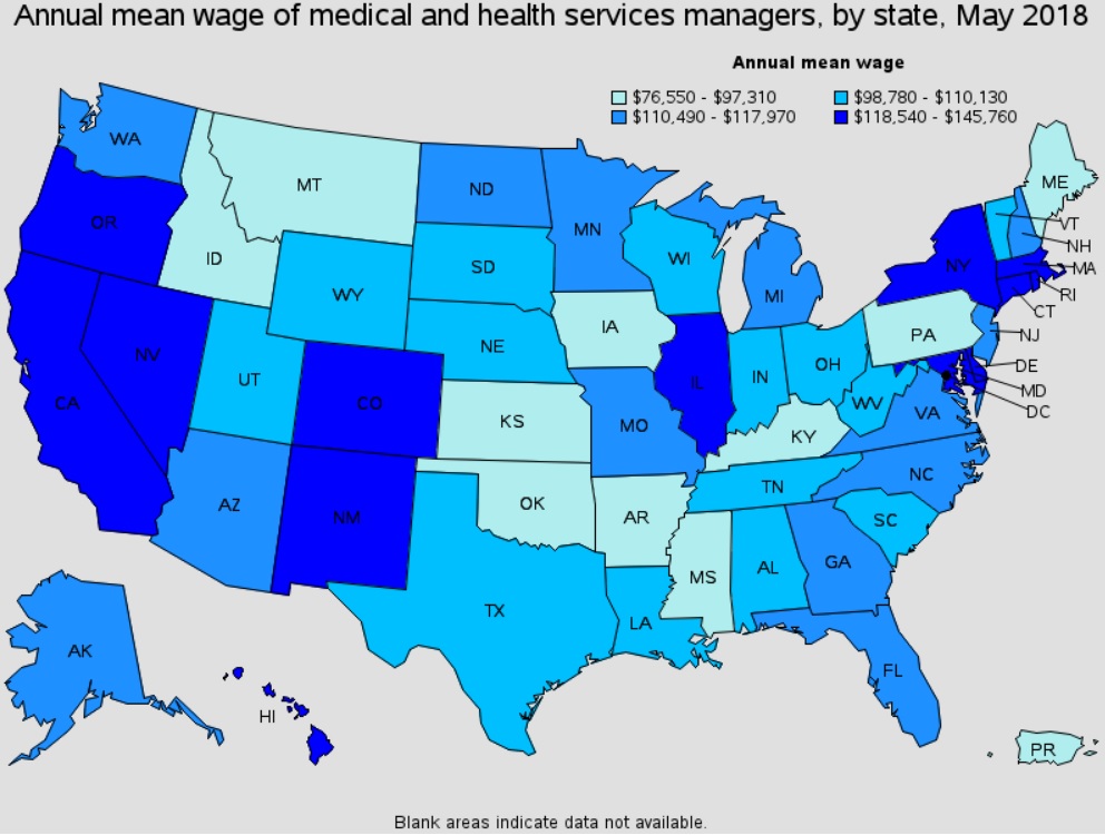 Healthcare Management Salary based on states
