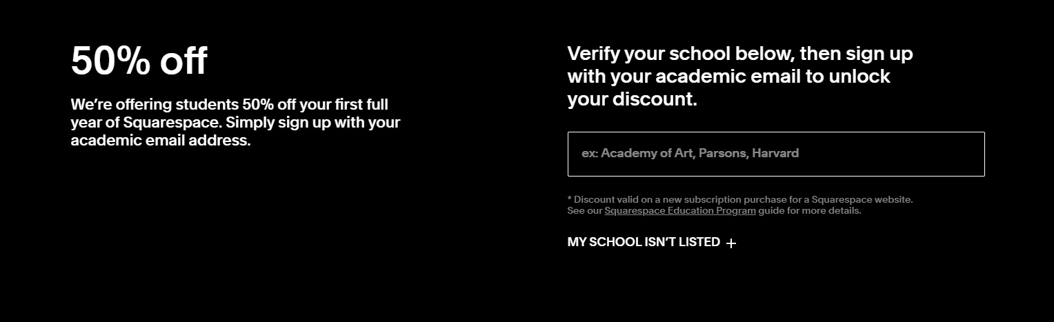 Squarespace Discount with Edu mail